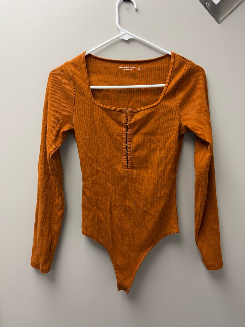 Abercrombie & Fitch Rust Orange Square-neck Ribbed Bodysuit